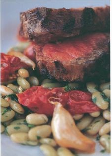 Grilled lamb and beans