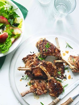 Grilled lamb and fennel with peach and herb salad