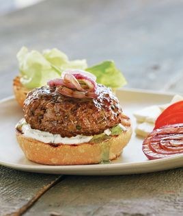 Grilled lamb burgers with mint jelly