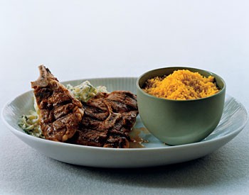 Grilled lamb chops with curried couscous and zucchini raita