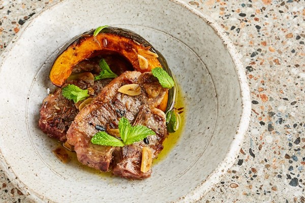 Grilled lamb chops with Delica pumpkin and a cumin and mint vinaigrette