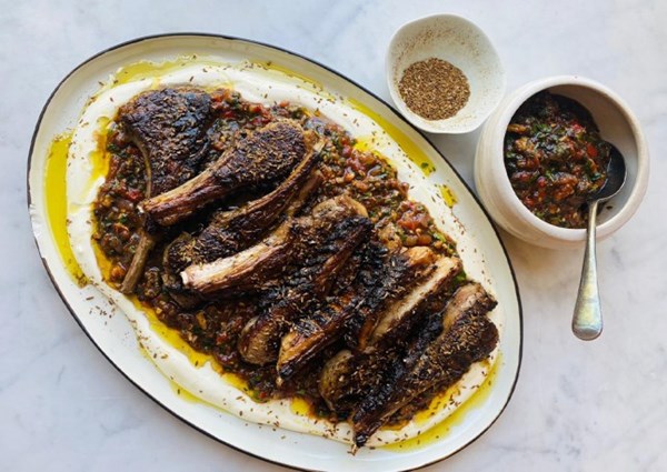 Grilled lamb chops with ezme, yoghurt and cumin salt