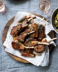 Grilled lamb chops with marjoram butter and zucchini