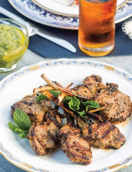 Grilled lamb chops with mint pesto
