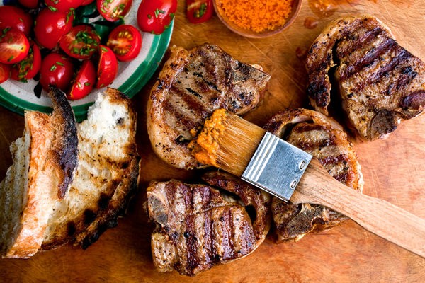 Grilled lamb chops with rouille and cherry tomatoes