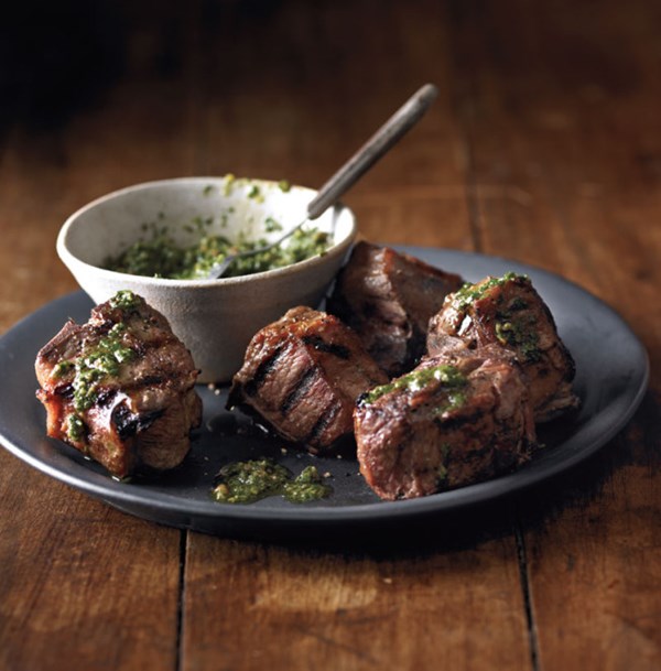 Grilled lamb chops with spring herb pesto