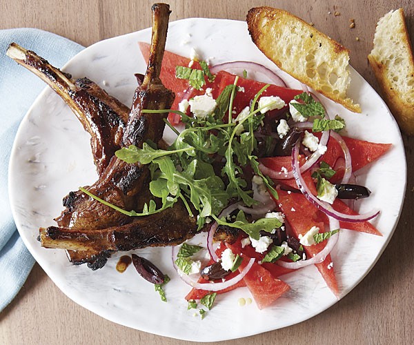 Grilled lamb chops with watermelon-feta salad
