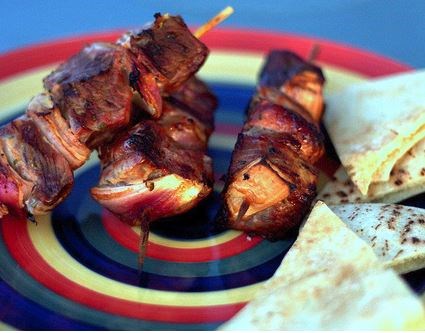 Grilled lamb kebabs and tzatziki