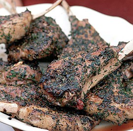 Grilled lamb rib chops with a rosemary & sage crust