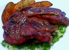 Grilled lamb shoulder chop with fresh mint jelly