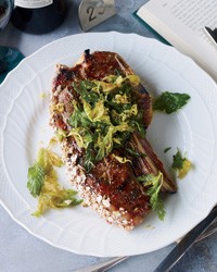 Grilled lamb shoulder chops with Manischewitz glaze
