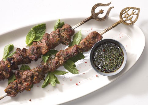 Grilled lamb skewers with spiced mint marinade