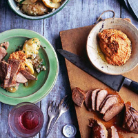 Grilled lamb with crushed Jersey Royals and romesco sauce 
