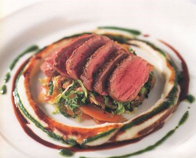 Grilled lamb with 'Irish' cabbage and mashed potato sauce