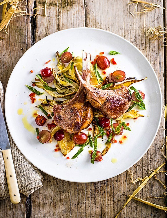 Grilled lamb with roast fennel and spicy grape relish