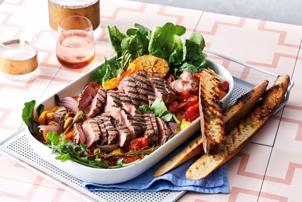 Grilled lamb with roast tomato and capsicum ragu