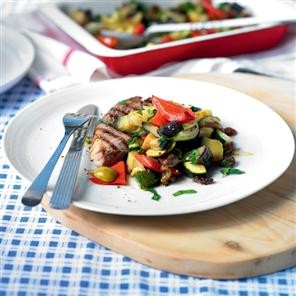 Grilled lamb with roasted caponata