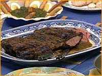 Grilled leg of lamb Robert with puree of spinach