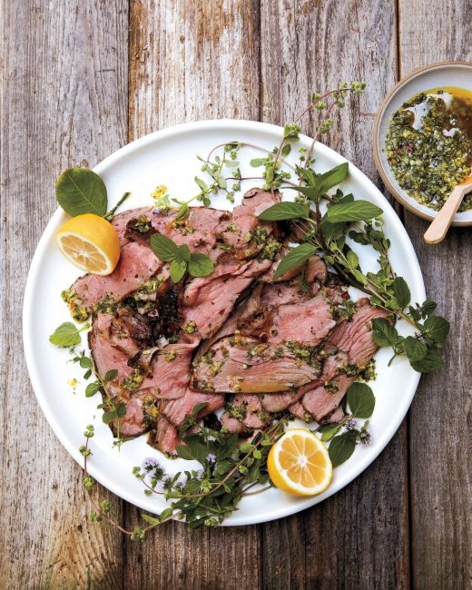 Grilled leg of lamb with preserved lemon