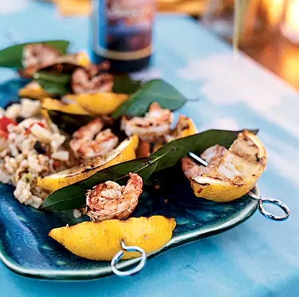 Grilled lemon-bay shrimp