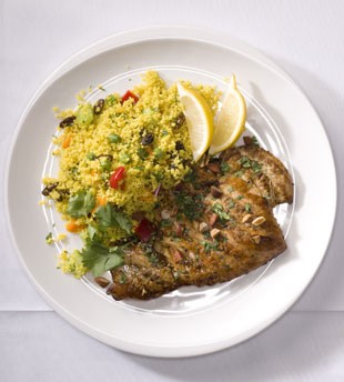 Grilled lemon chicken and Moroccan couscous salad