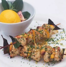 Grilled lemon chicken kebabs with gremolata