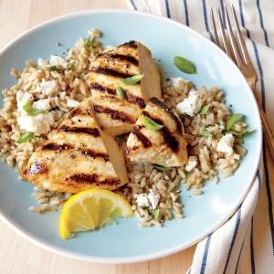 Grilled lemon chicken with feta rice