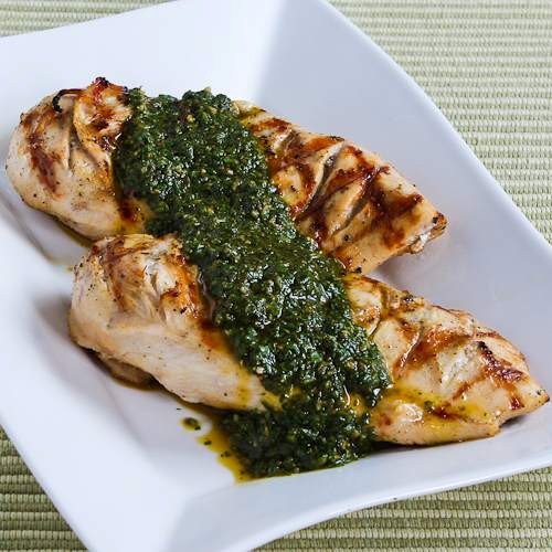 Grilled lemon-cumin chicken with charmoula sauce