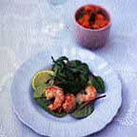 Grilled lemon grass prawns with lime and papaya salsa