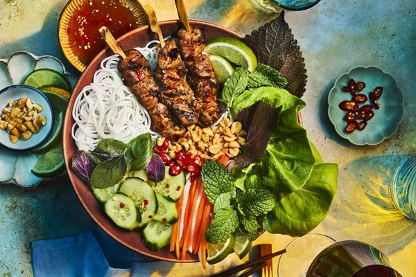 Grilled lemongrass pork noodle bowls (Bun thit nuong)