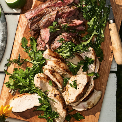 Grilled lime chicken & steak with herb & arugula salad