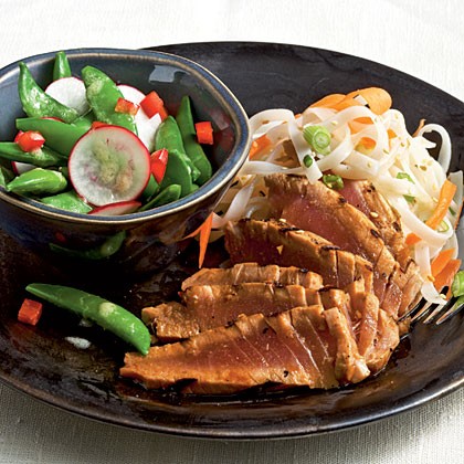 Grilled lime-soy tuna with noodles