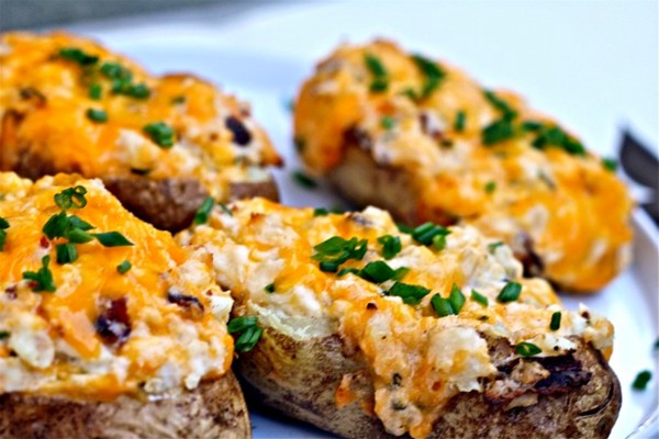 Grilled, loaded twice-baked potatoes