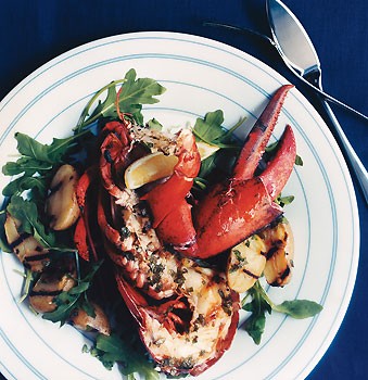 Grilled lobster and potatoes with basil vinaigrette