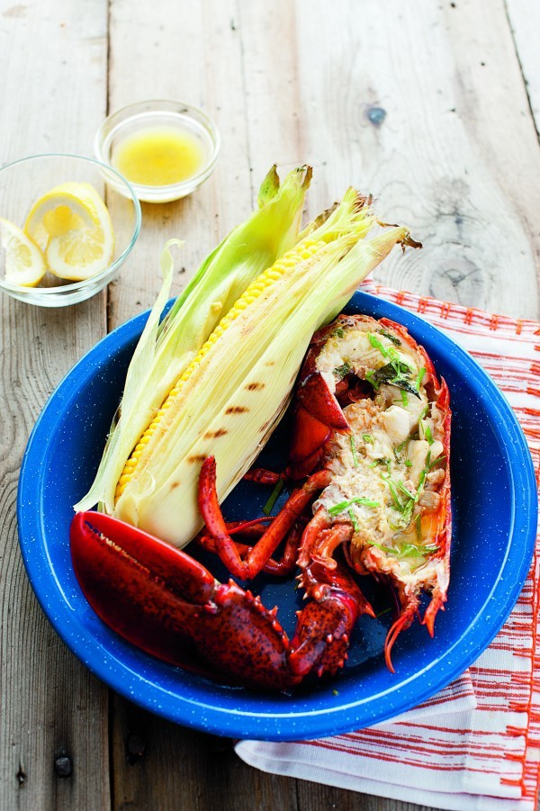 Grilled lobster with basil-lime butter