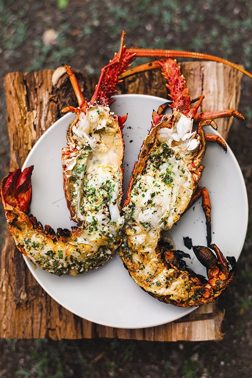 Grilled lobster with garlic-parsley butter