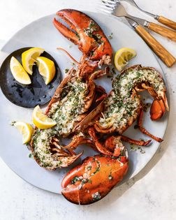 Grilled lobster with roasted garlic butter