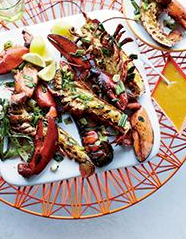 Grilled lobsters with miso-chile butter
