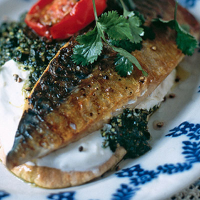 Grilled mackerel 'sandwich' with pistachio pesto