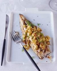 Grilled mackerel with apple-and-onion relish