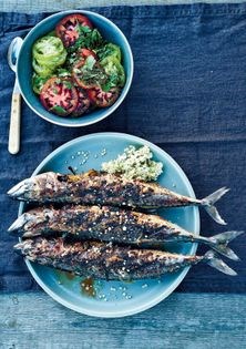 Grilled mackerel with elderflowers