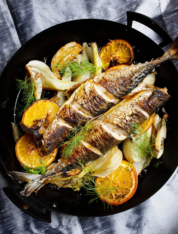 Grilled mackerel with fennel and orange