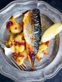 Grilled mackerel with gooseberry relish