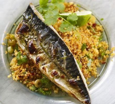 Grilled mackerel with harissa and coriander couscous