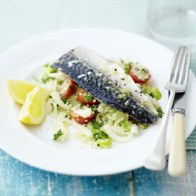 Grilled mackerel with lemon and fennel couscous