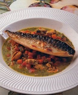 Grilled mackerel with mussel stew