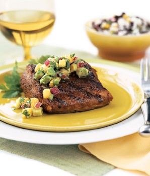 Grilled mahi-mahi with avocado-melon salsa