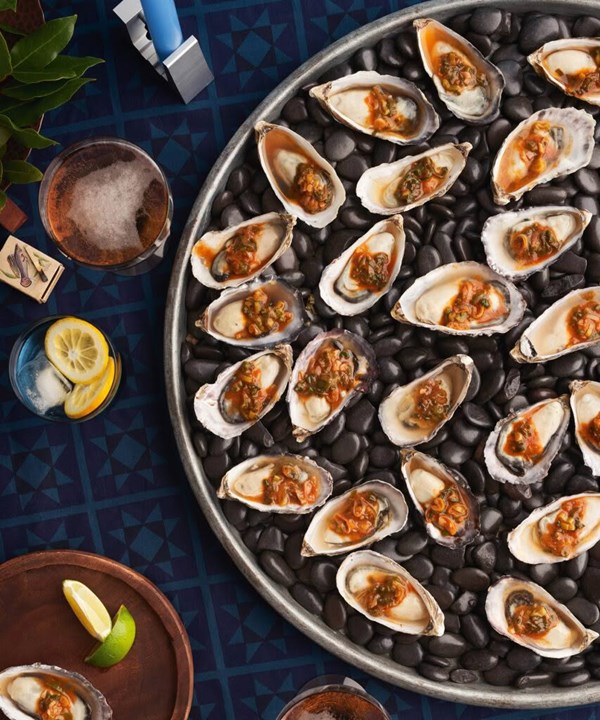 Grilled Mahurangi oysters with gochujang sauce 