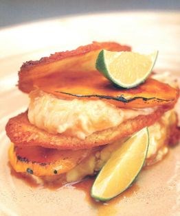 Grilled mango and coconut sandwich with banana cream