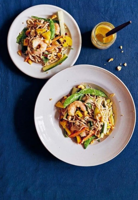 Grilled mango and prawn noodle salad